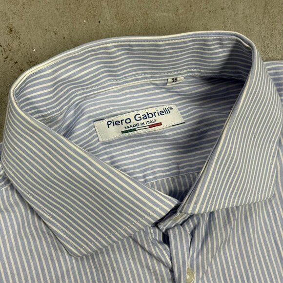 Piero Gabrielli Dress Shirt Italy Cotton Striped Long Sleeve Blue 41 16 Large - Picture 5 of 9